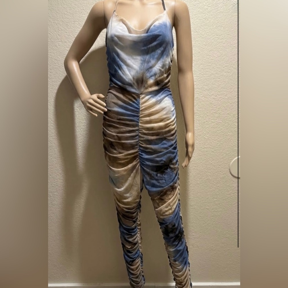 Sabora Blue and Brown Tie-Dye Jumpsuit